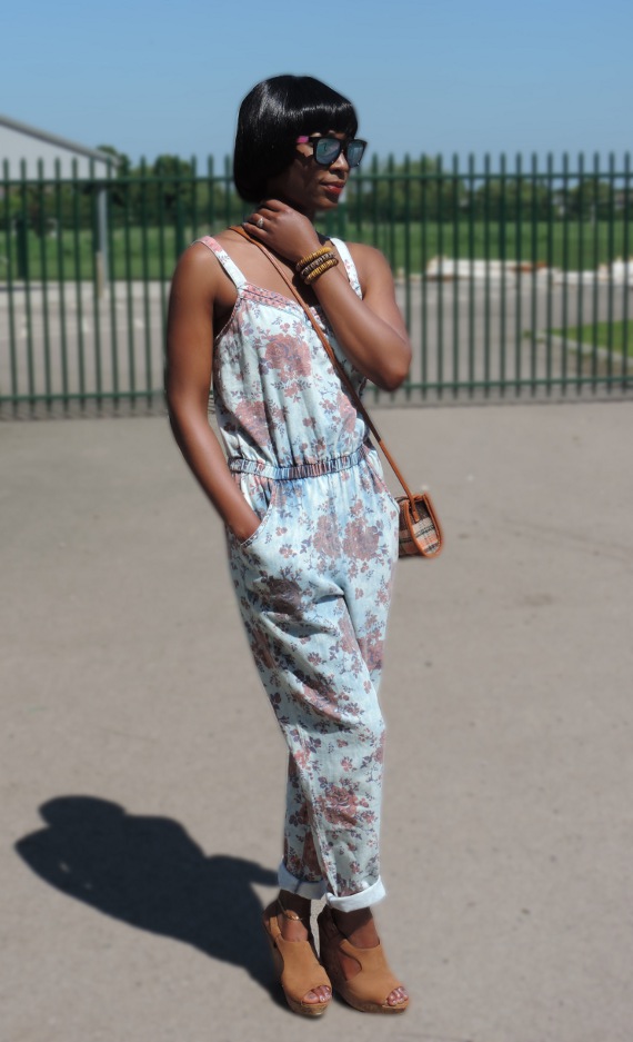 floral denim jumpsuit